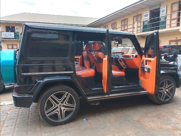 Black Mercedes-Benz G-Class with full orange leather interior