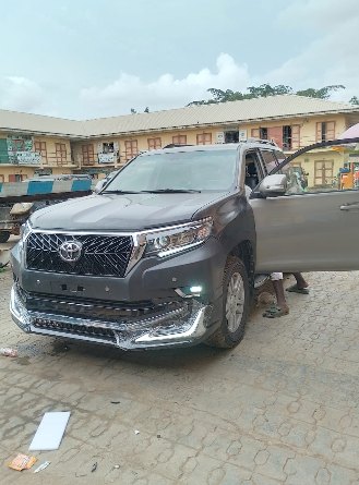 Grey Toyota Prado with upgraded chrome front bumper